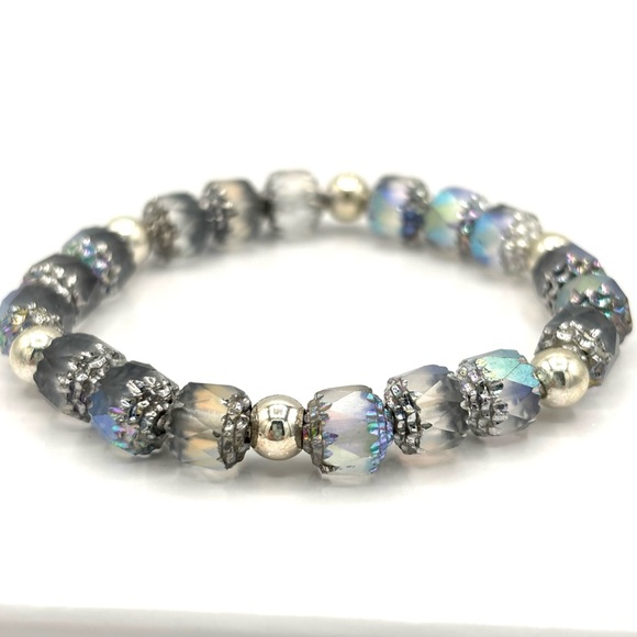 Hand Crafted Silver Cathedral Bead Stretch Bracelet - Picture 3 of 7